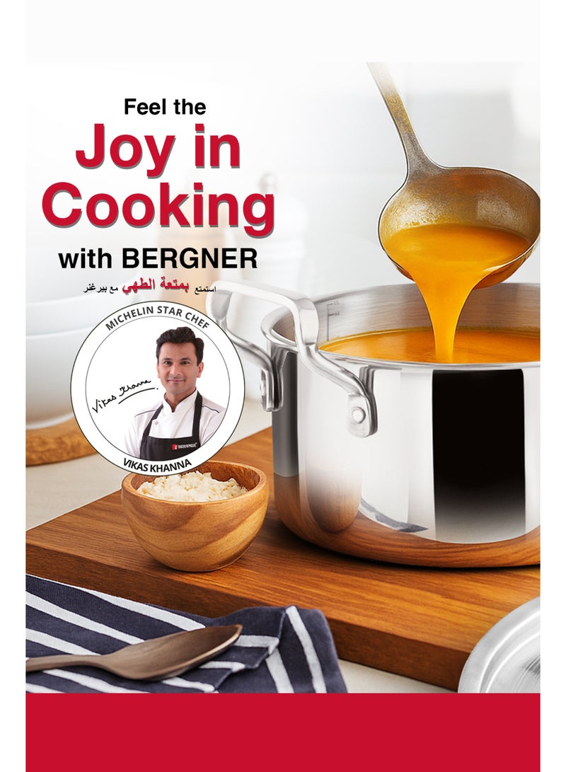 بيرجنر كاسرولة بيرغنر تراي برو 24سم (3.1 لتر) فولاذ ثلاثي الطبقات، قدر هاندي للطهي والتقديم للبرياني مع غطاء، توزيع حراري متساوٍ وموفر للطاقة لطهي صحي، متوافق مع مواقد الحث والغاز - Image 5